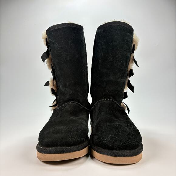 UGG Koolaburra Victoria Bow Tall Boots Black Suede Winter Pull On Women’s Size 7 - Picture 2 of 9